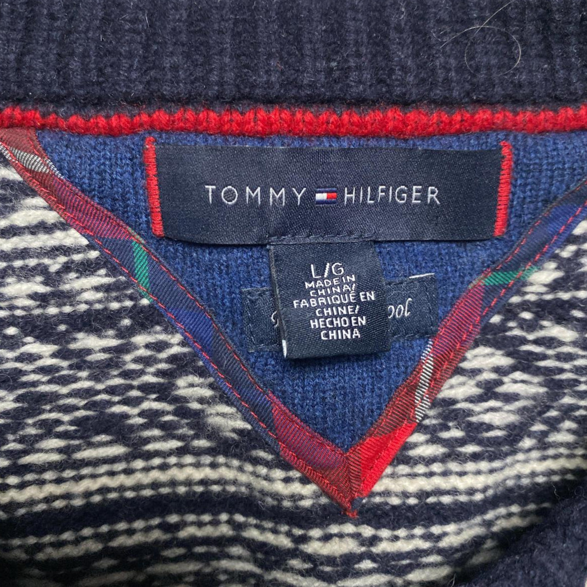 Tommy Hilfiger Navy and White Thick Knit Jumper (L)