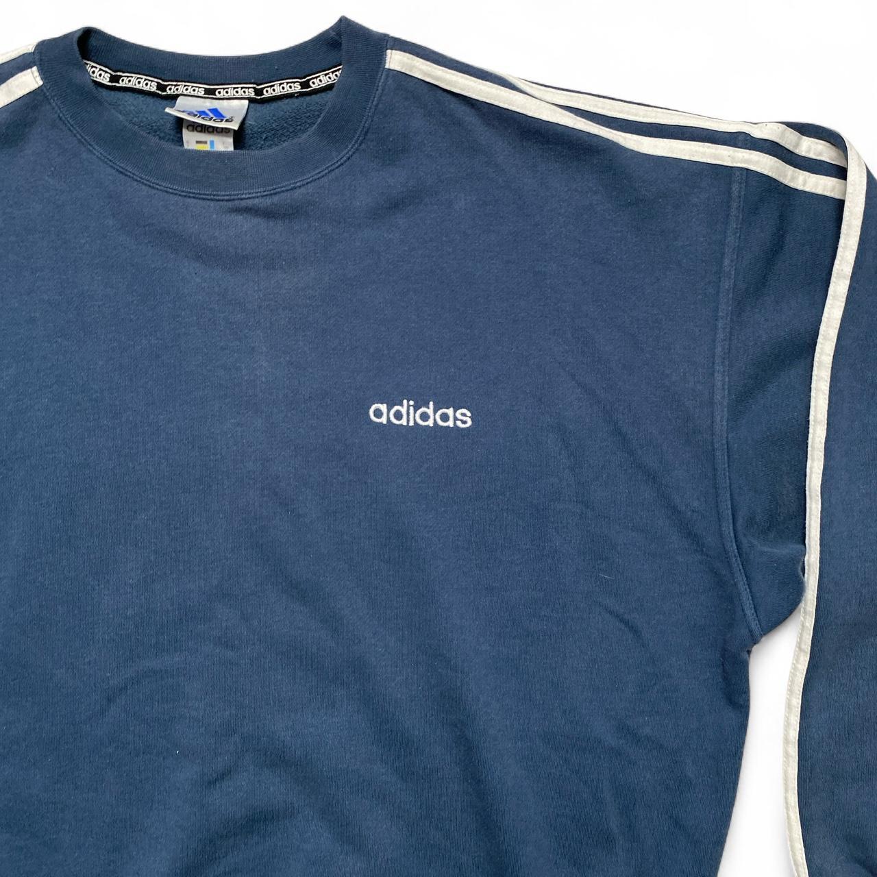 Adidas Vintage Navy and White Jumper (L)