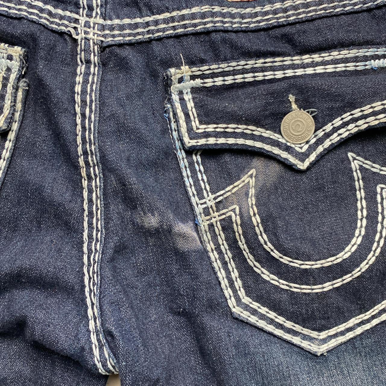 True Religion Joey Super T Big Baggy Navy and White Stitch Jeans (36W)