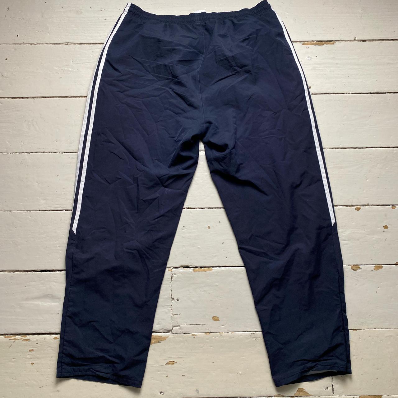 Adidas Navy and White Stripe Shell Baggy Trackpant Bottoms