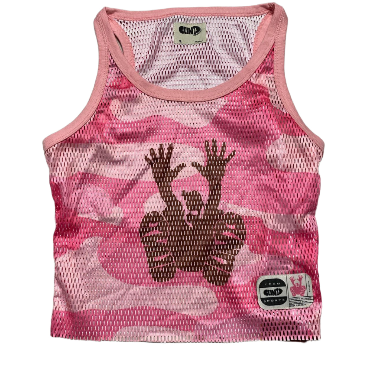 Clints Pink and White Camouflage Tank Top Mesh Vest (S)