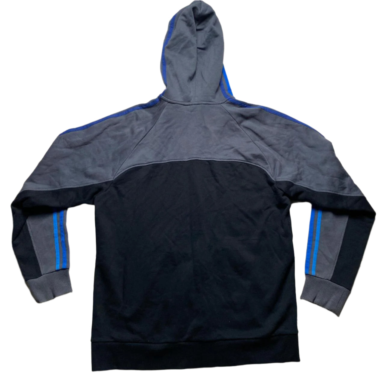Adidas Performance Essentials 3 Stripe Grey Black and Tri Blue Hoodie (L)
