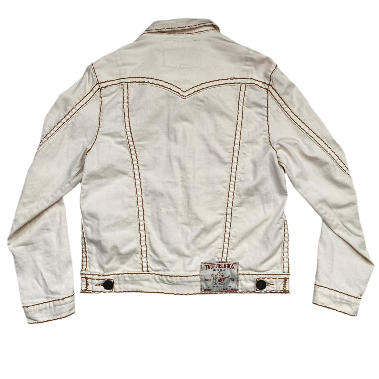 True Religion Cream and Golden Brown Stitch Denim Jacket (S)