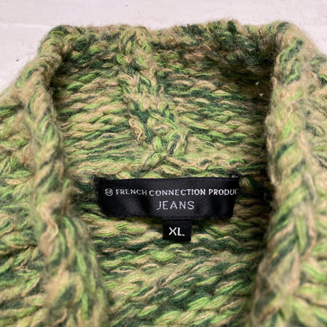 French Connection Vintage Green and Brown Knitted Jumper (XL)