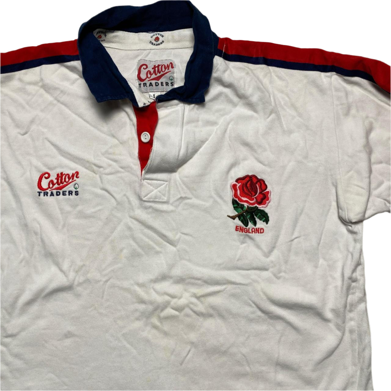 England Rugby Vintage Cotton Traders Polo Long Sleeve Shirt (L)