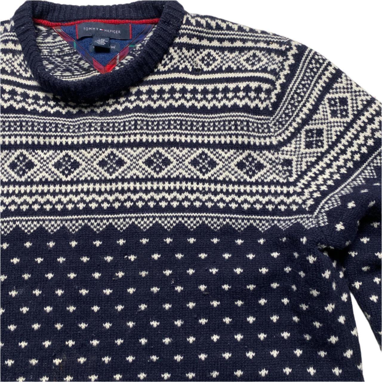 Tommy Hilfiger Navy and White Thick Knit Jumper (L)