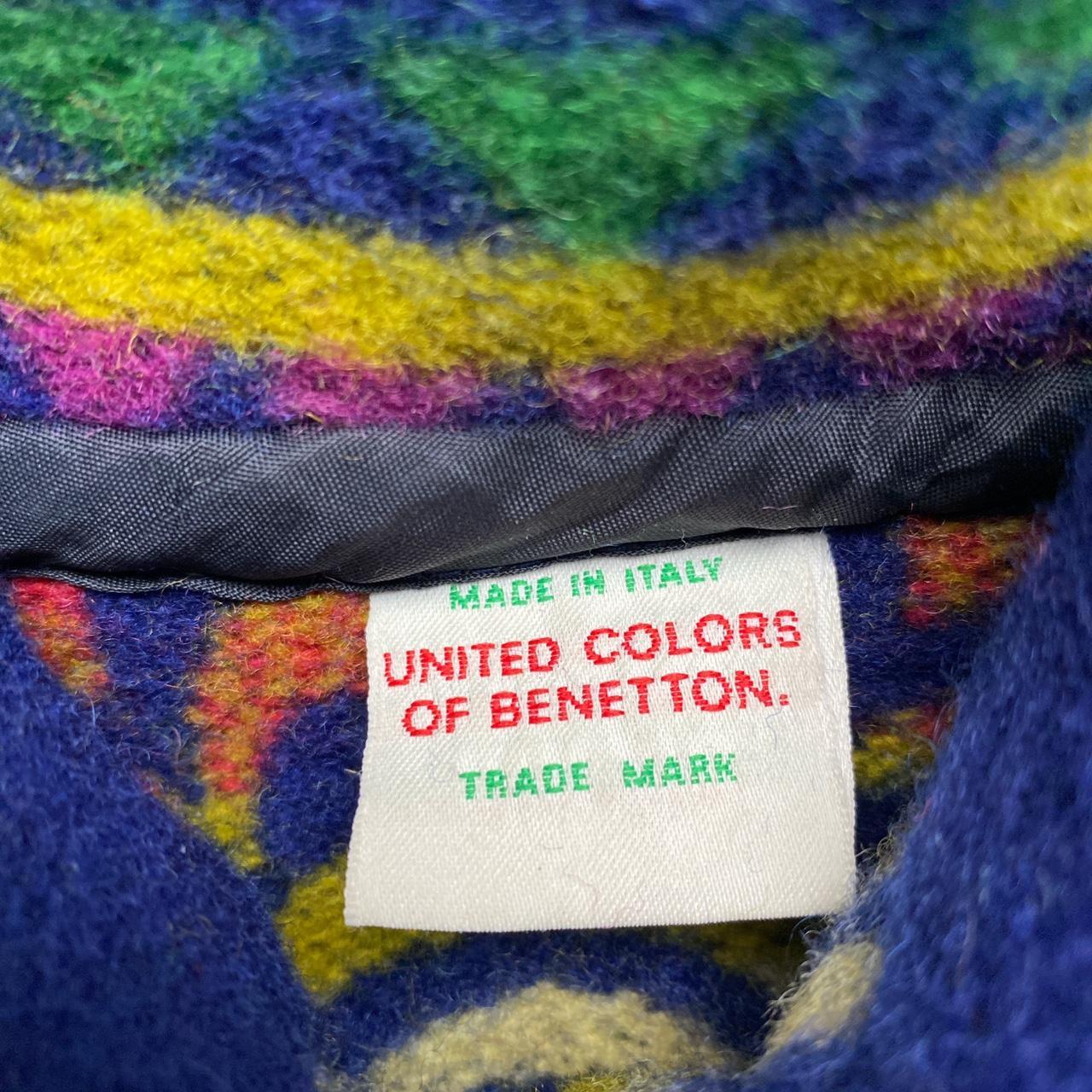 United Colours of Benetton Vintage Wool Floral Multi Colour Rug Design Hooded Fur Trim Parka (M)