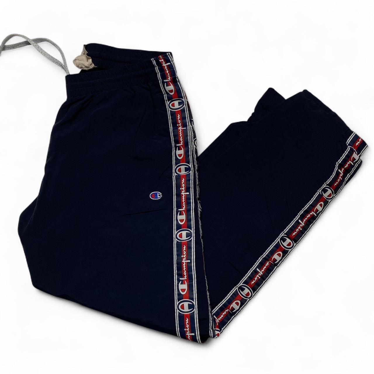 Champion Navy and White Shell Trackpant Bottoms