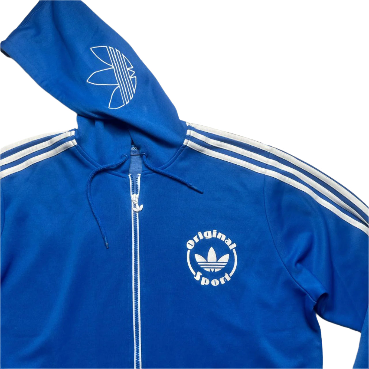 Adidas Blue and White Tracksuit Hoodie Jacket (L)