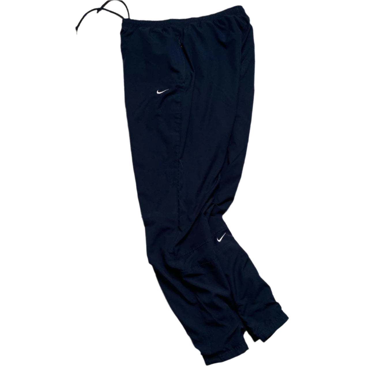 Nike Navy and White Double Swoosh Shell Trackpant Nylon Bottoms (M)