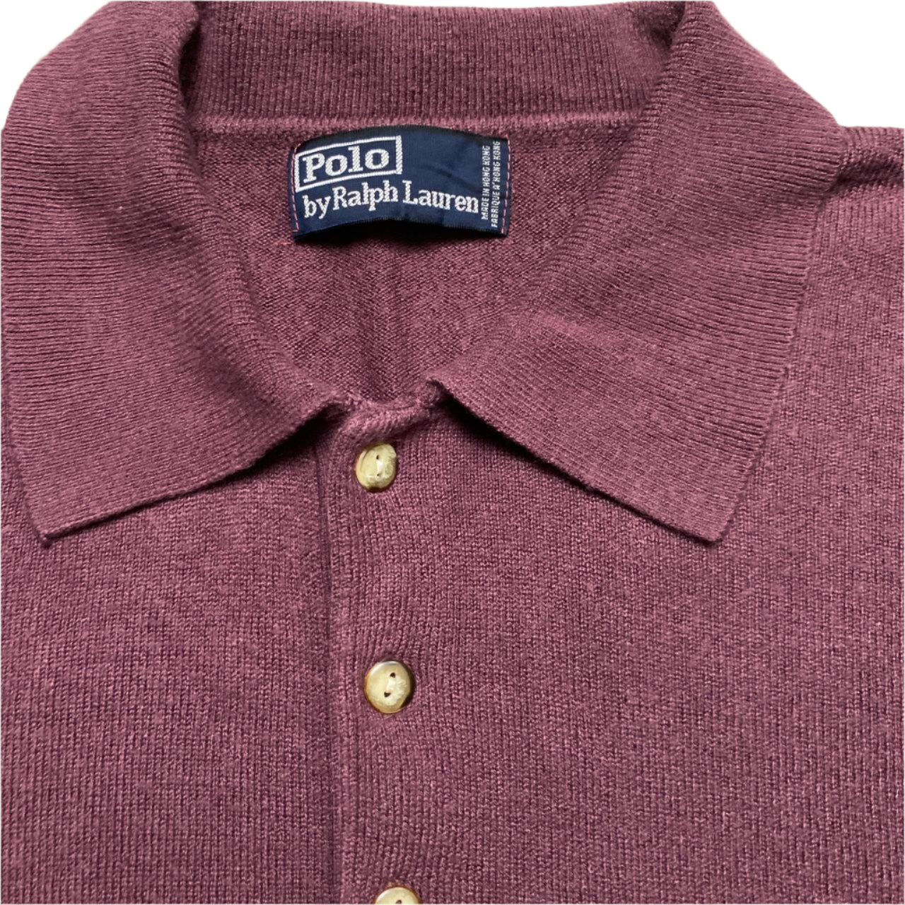 Ralph Lauren Polo Burgundy and Purple Pony Vintage Marino Wool Polo Shirt (XL)