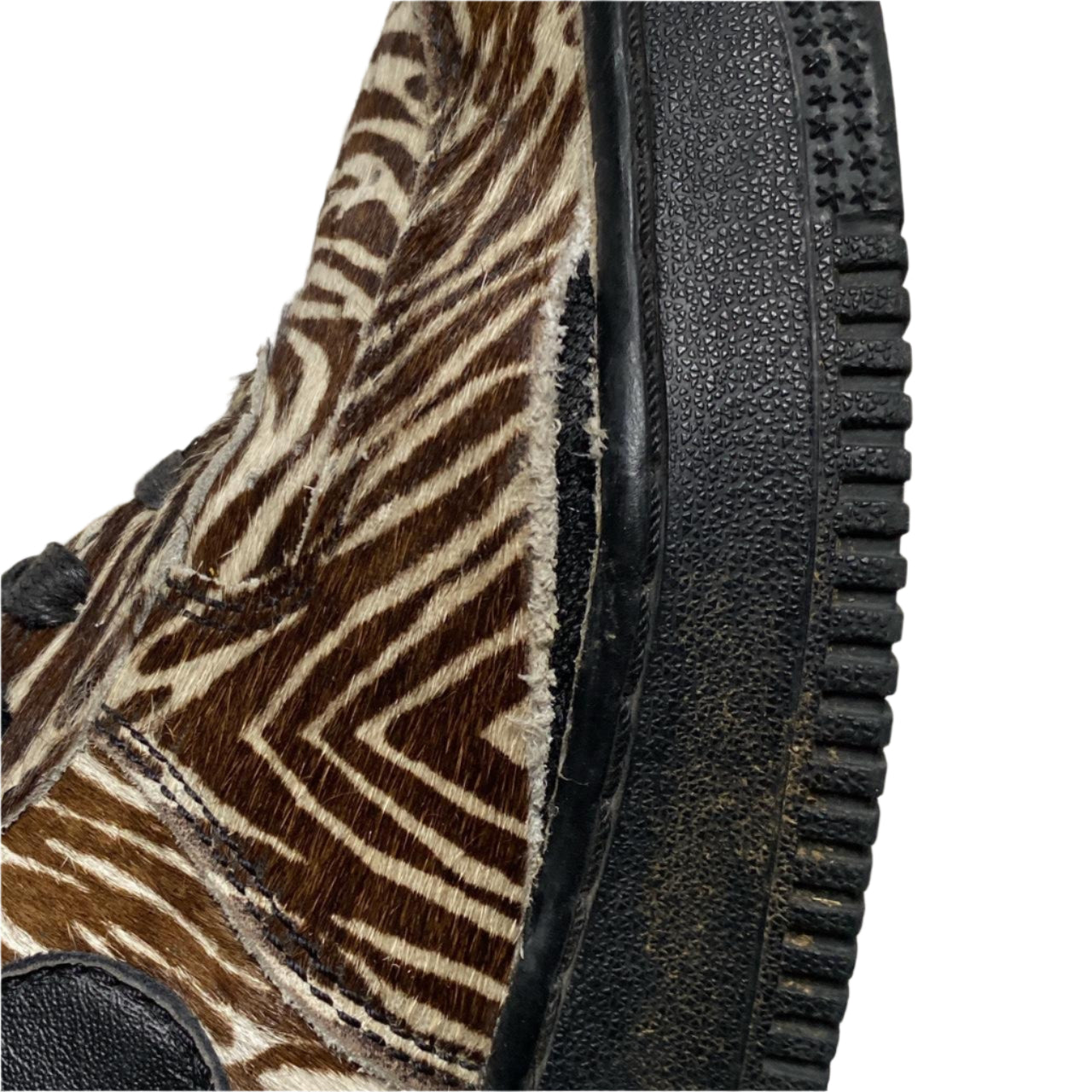 Nike Air Force 1 Brown and White Zebra Print Stripes Pony Hair (UK 5)