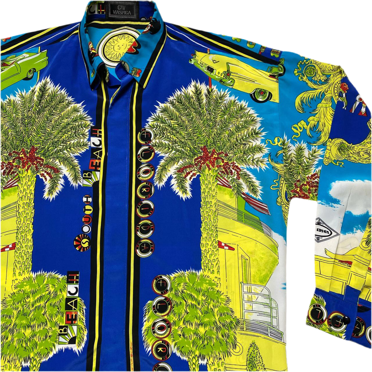 Giv Viaspiga Versace Miami Floral Cars and Women Shirt (M)