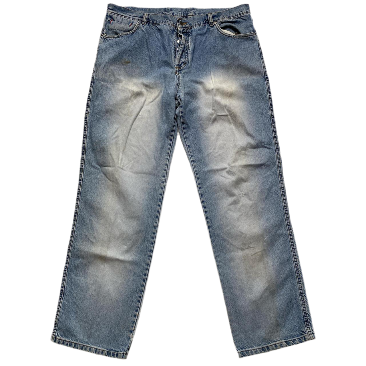Prada Vintage Baggy Distressed Light Blue Stonewashed Jeans (38W)