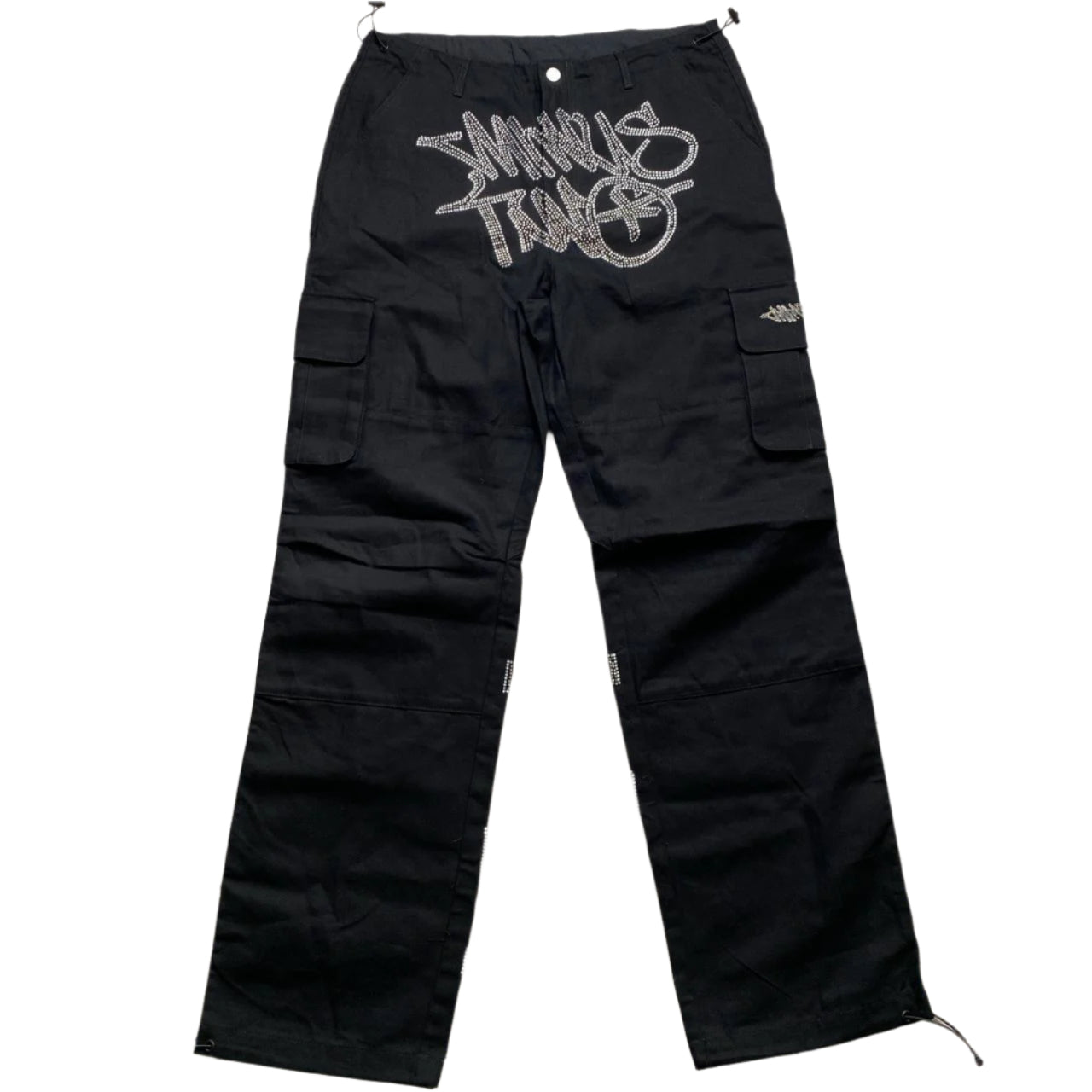 Minus Two Rhinestone Diamante Silver Black Cargo Trousers (XL)