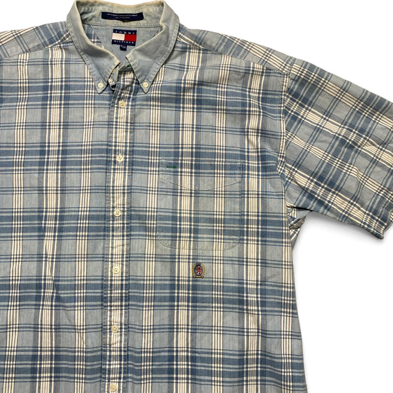Tommy Hilfiger Blue and White Plaid Short Sleeve Shirt (XL)
