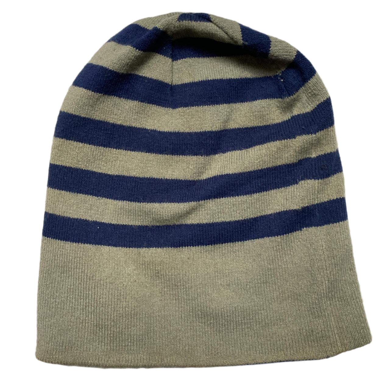 Always Do What You Should Do Khaki Green and Navy Blue Striped Reversible Beanie Hat