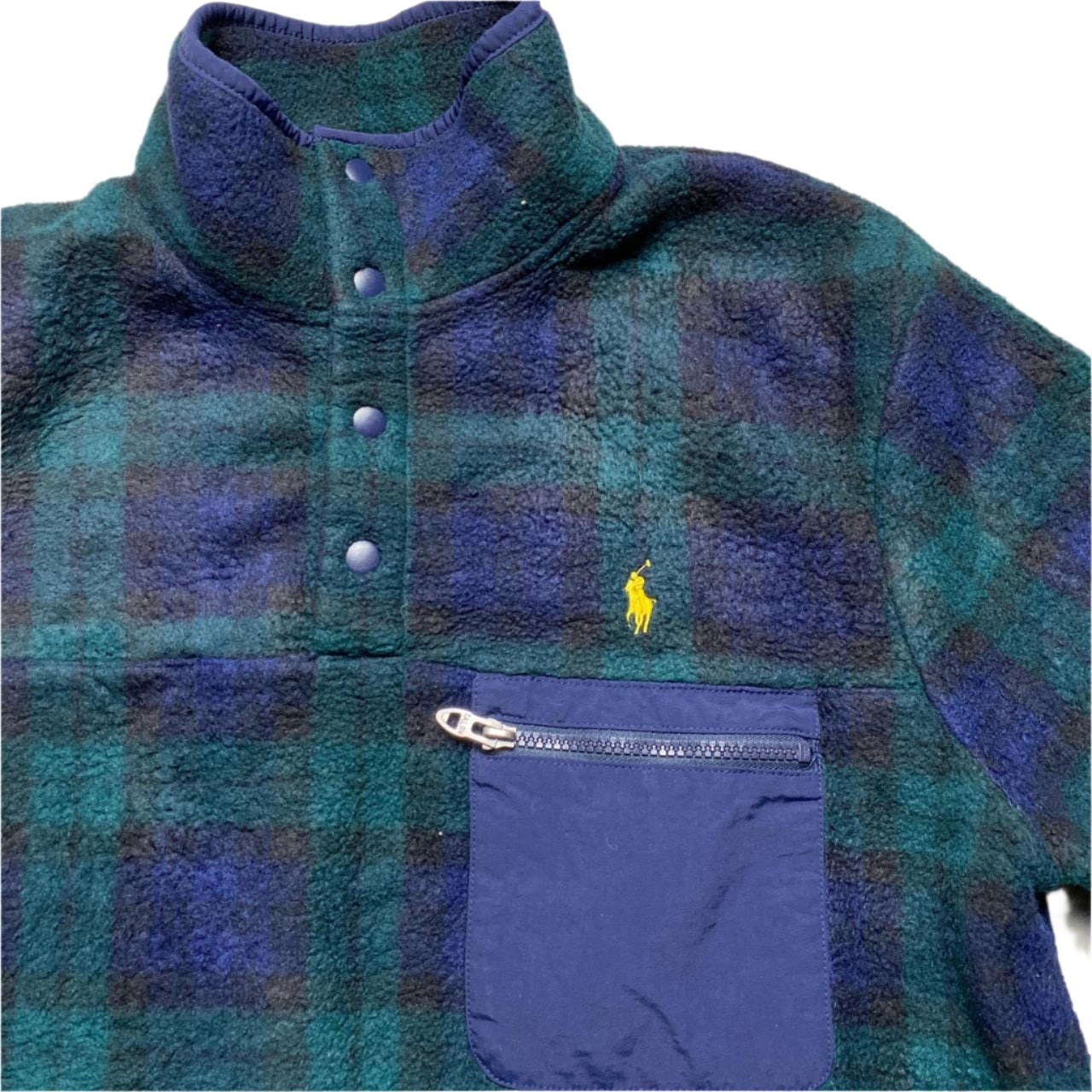 Polo Ralph Lauren Plaid Fleece Quarter Button Up Jumper (L)