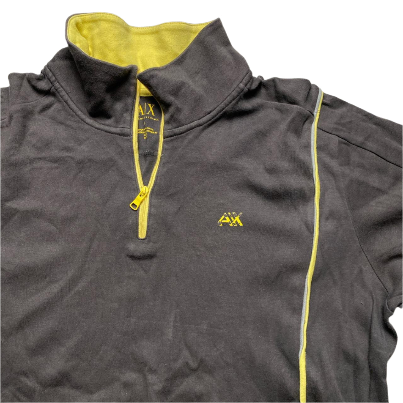 Armani Exchange Grey and Yellow Zip Jumper (L)