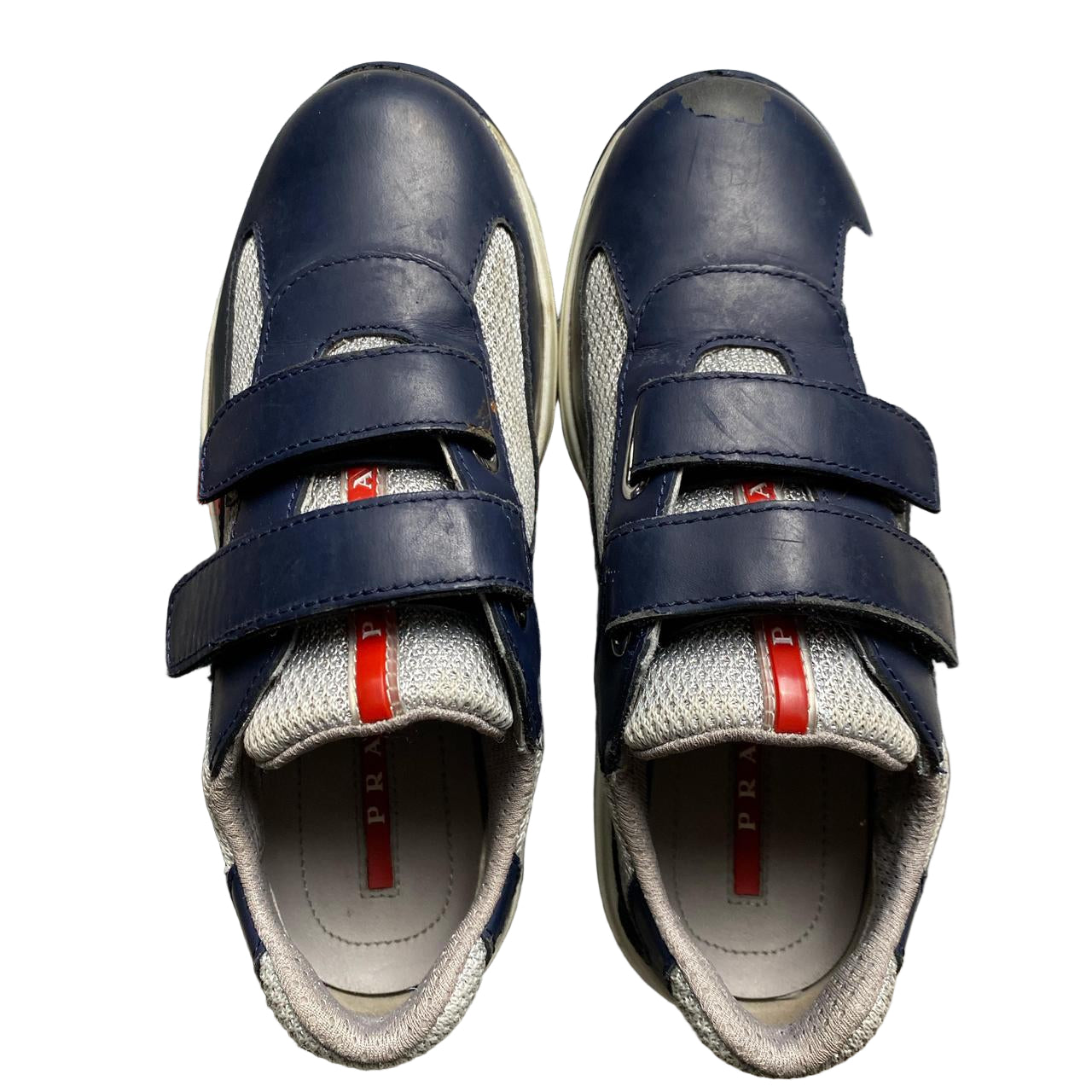 Prada Americas Cup Navy and Silver Strap Kids Shoes (UK 11.5)