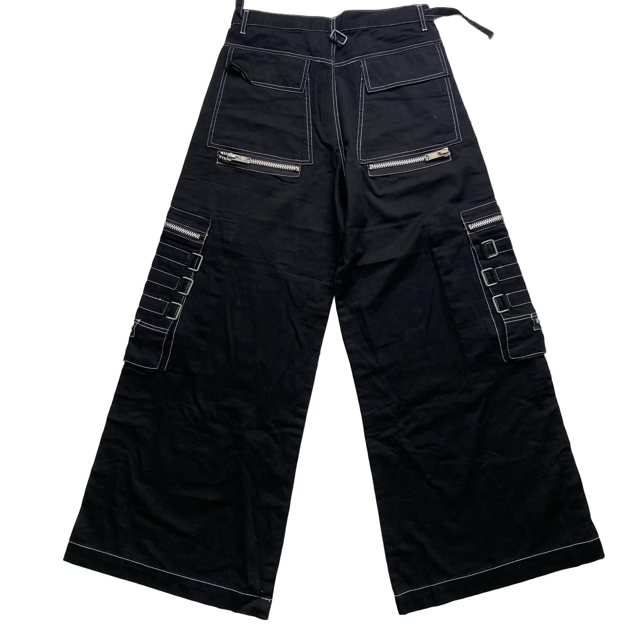 Criminal Damage Bondage Black and Silver Zipper Buckle Baggy Jean Cargo Trousers (30W)