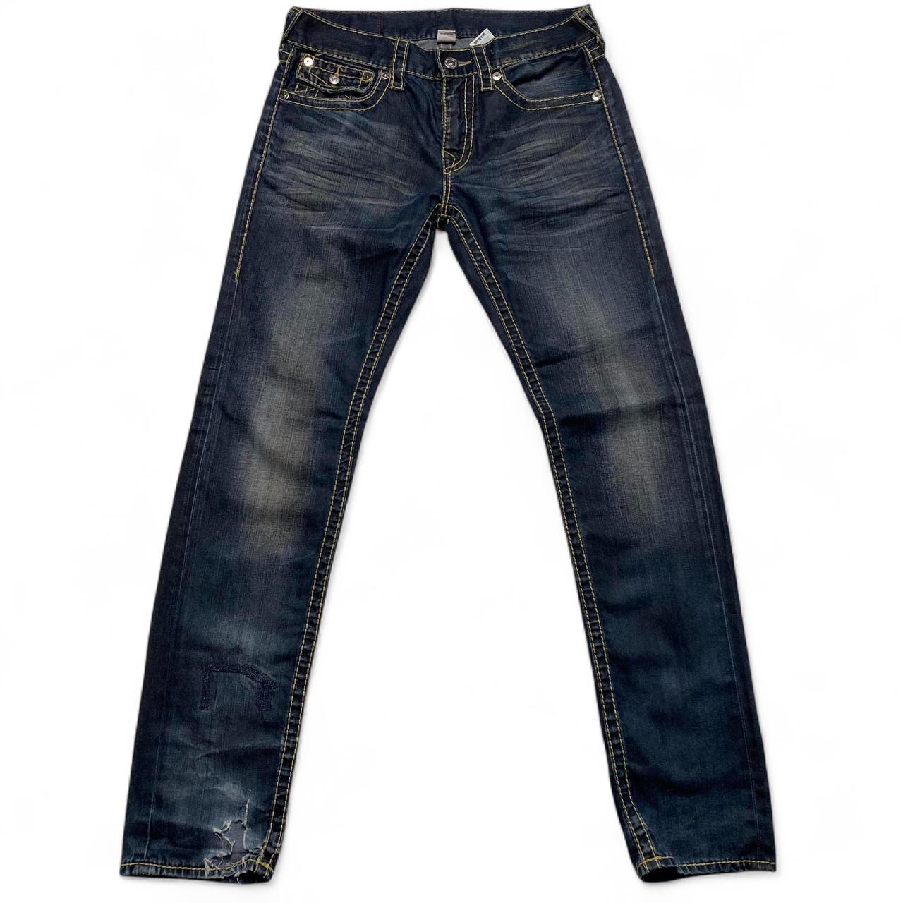 True Religion Skinny Navy and Gold Stitch Jeans (31W)