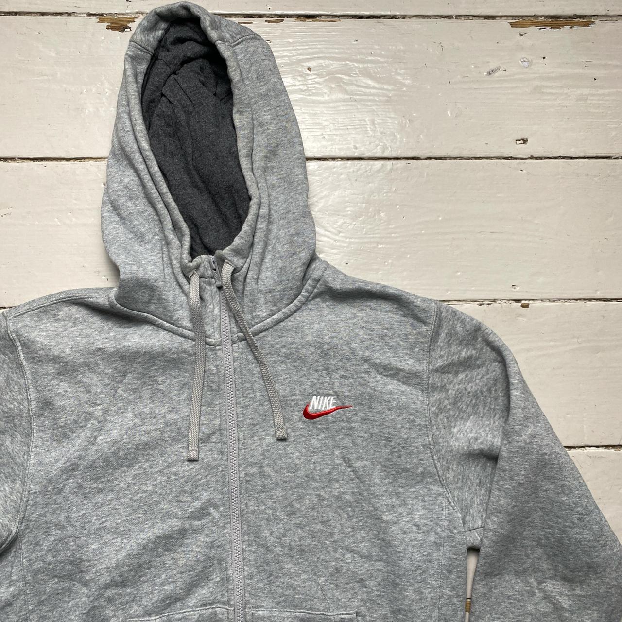 Nike White Red Swoosh Grey Hoodie