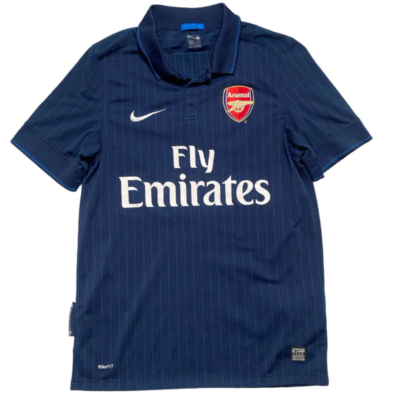 Arsenal Nike Fly Emirates Navy 2010 2011 Polo Pin Stripe Football Jersey (S)