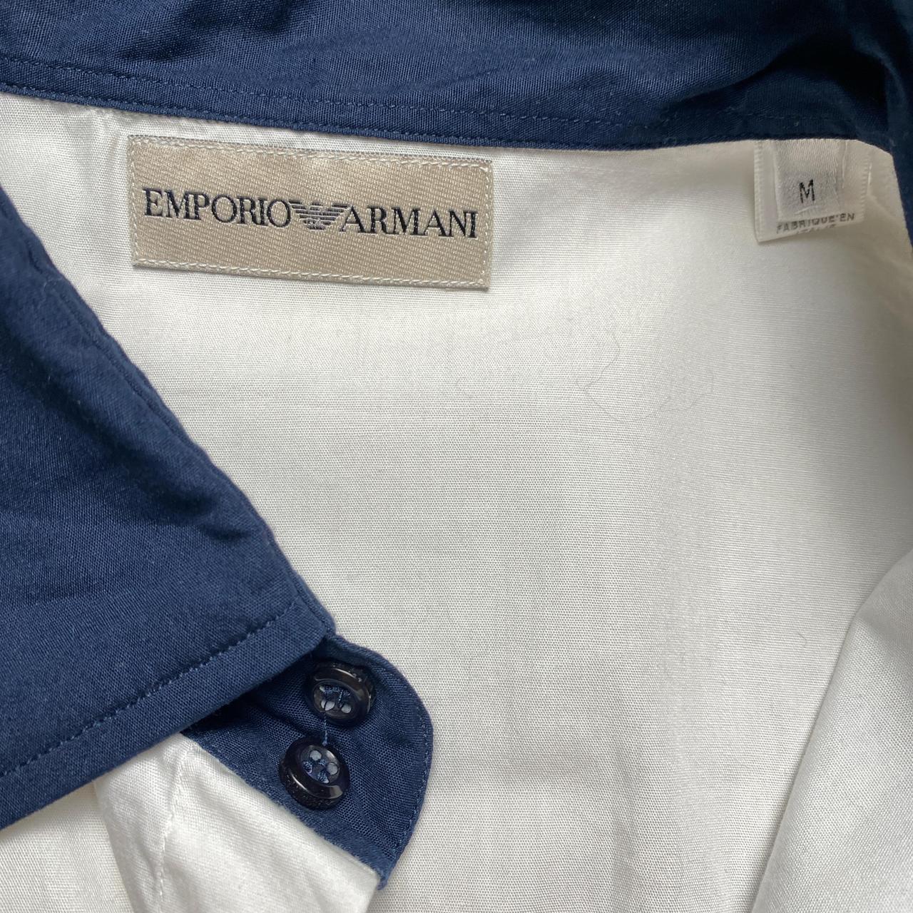 Emporio Armani White and Navy Long Sleeve Shirt (M)