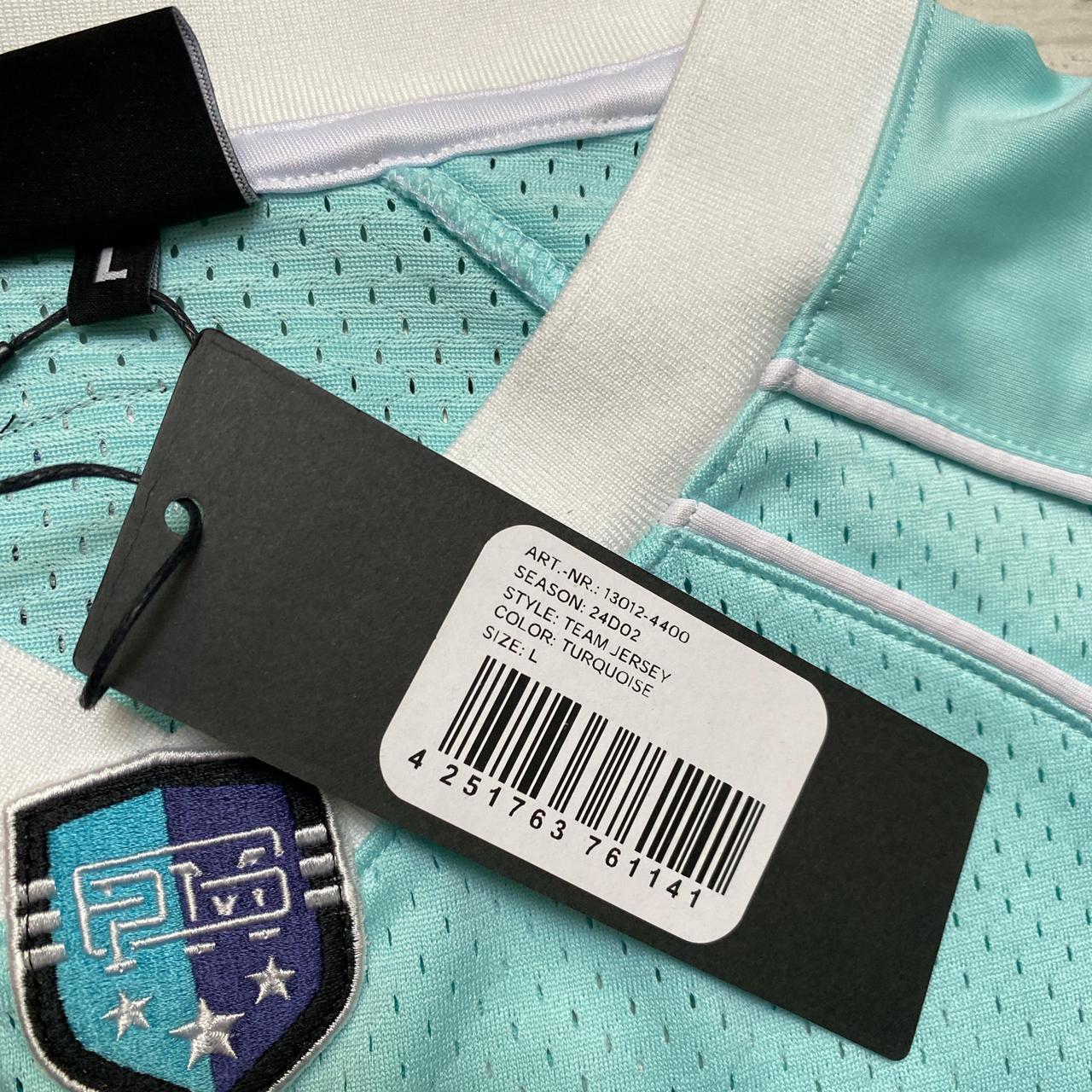 6PM SixPM Season Turquoise Blue And White NFL Football Jersey (L)