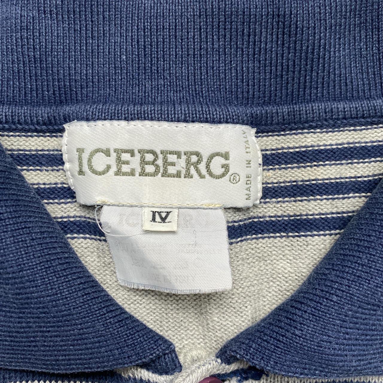 Iceberg Vintage 90’s Striped Grey and Navy Flags Polo Shirt (XL)