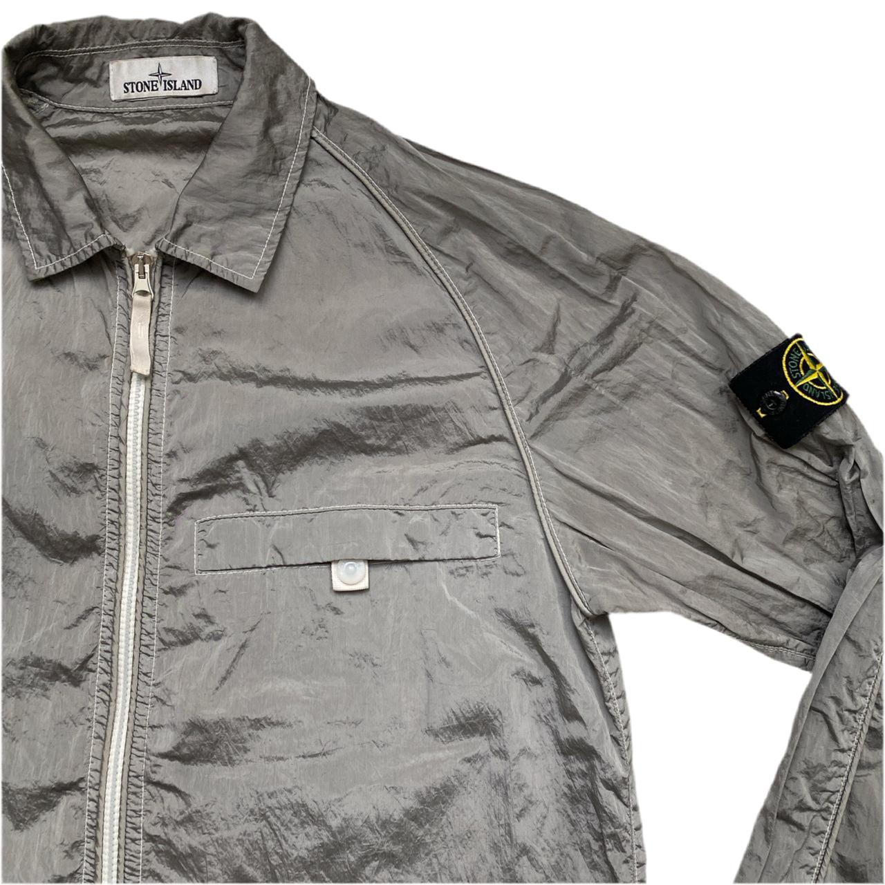 Stone Island Grey Silver Nylon Metal Overshirt Jacket 2022 (M)
