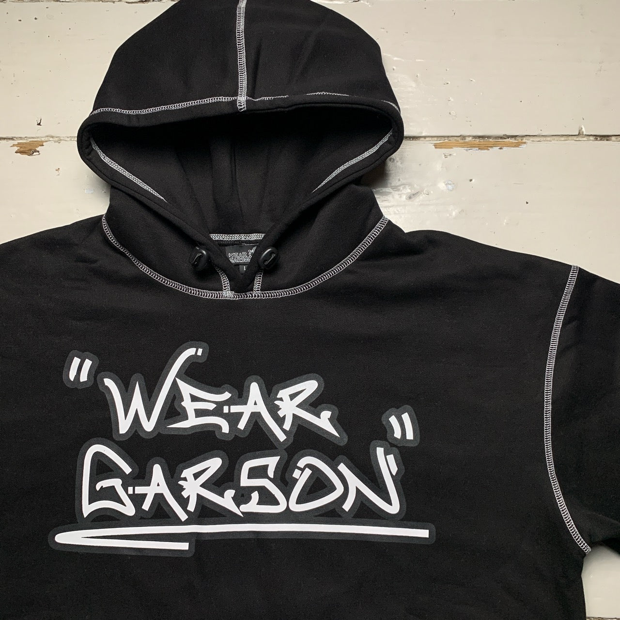 Black The Trio Contrast Stitch Hoodie