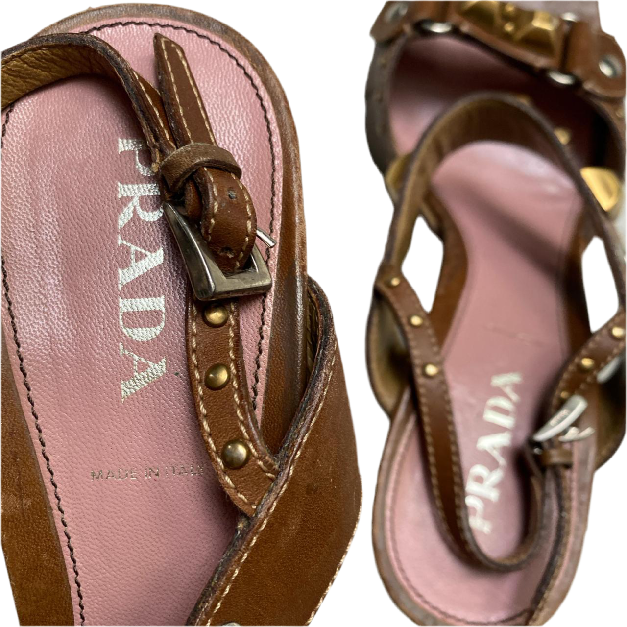 Prada Stud Brown and Pink Heels (UK 7.5)