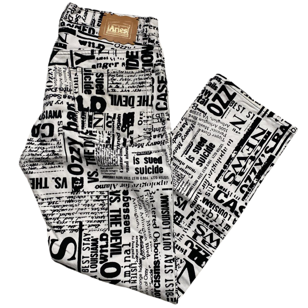 Aries Arise White and Black Newspaper Print Jeans (33W)