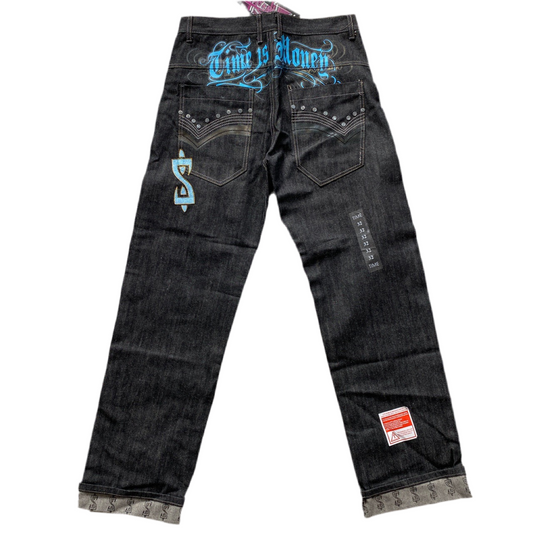 Time Is Money Vintage Embroidered Jeans (32W)