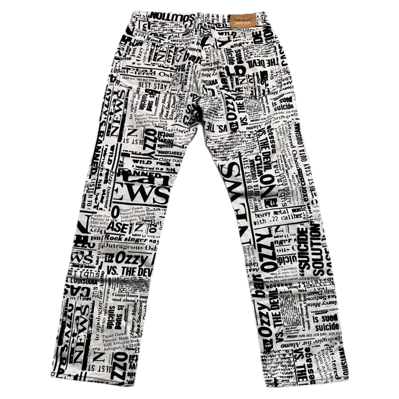 Aries Arise White and Black Newspaper Print Jeans (33W)