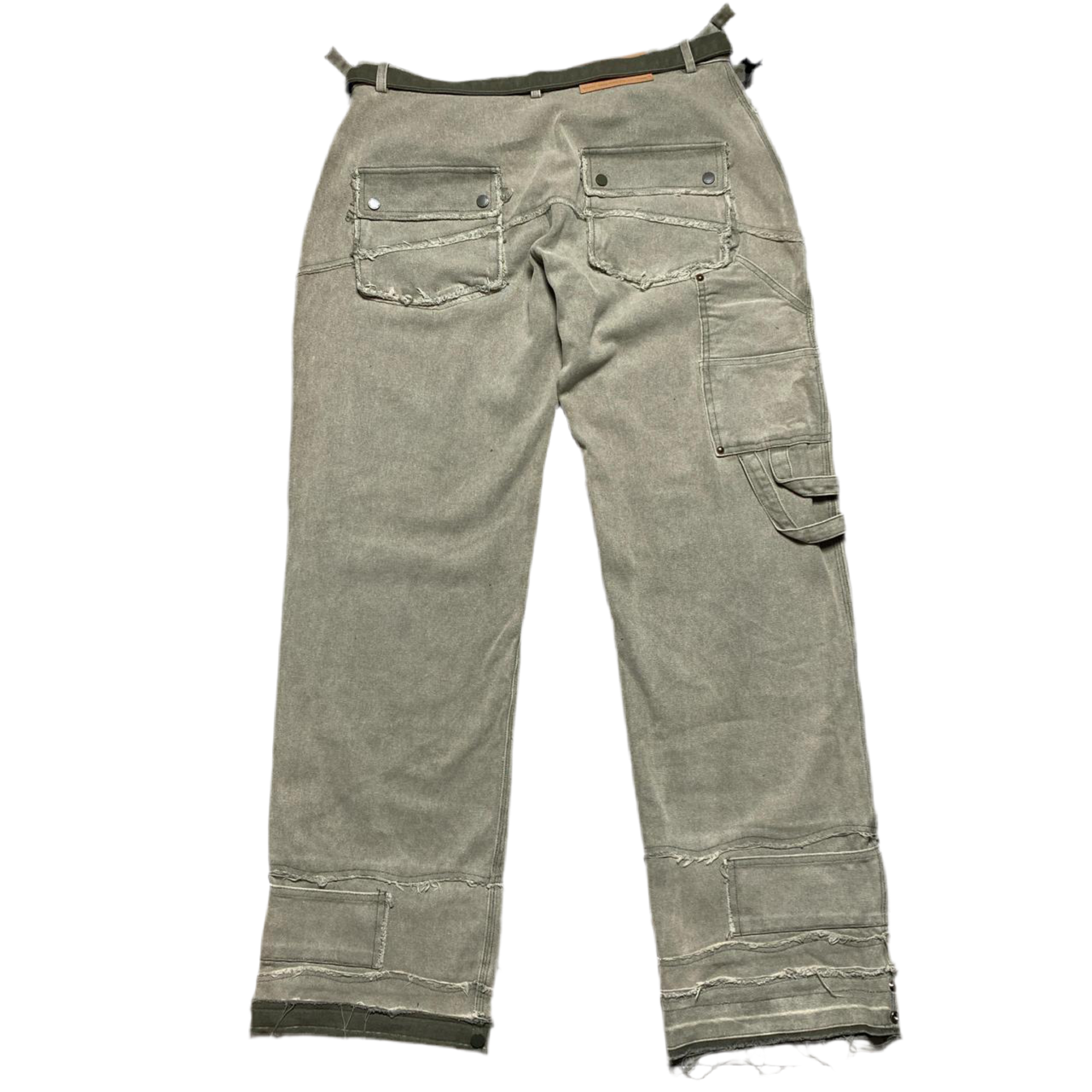 Saint Giovanni De La Mode Green Distressed Double Knee Denim Carpenter Cargo Jeans (W 36)