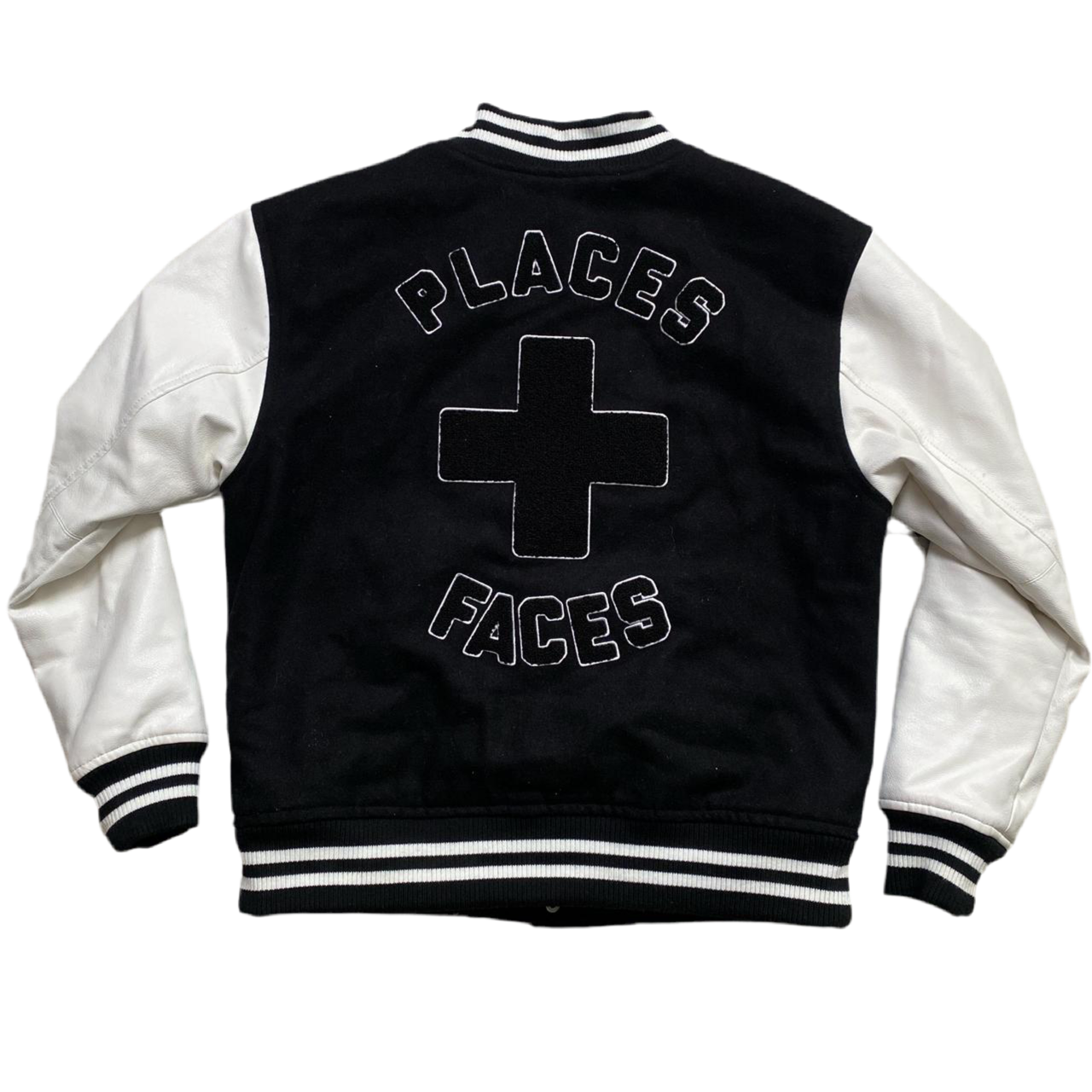 Places and Faces Black and White Varsity Bomber Jacket (M)