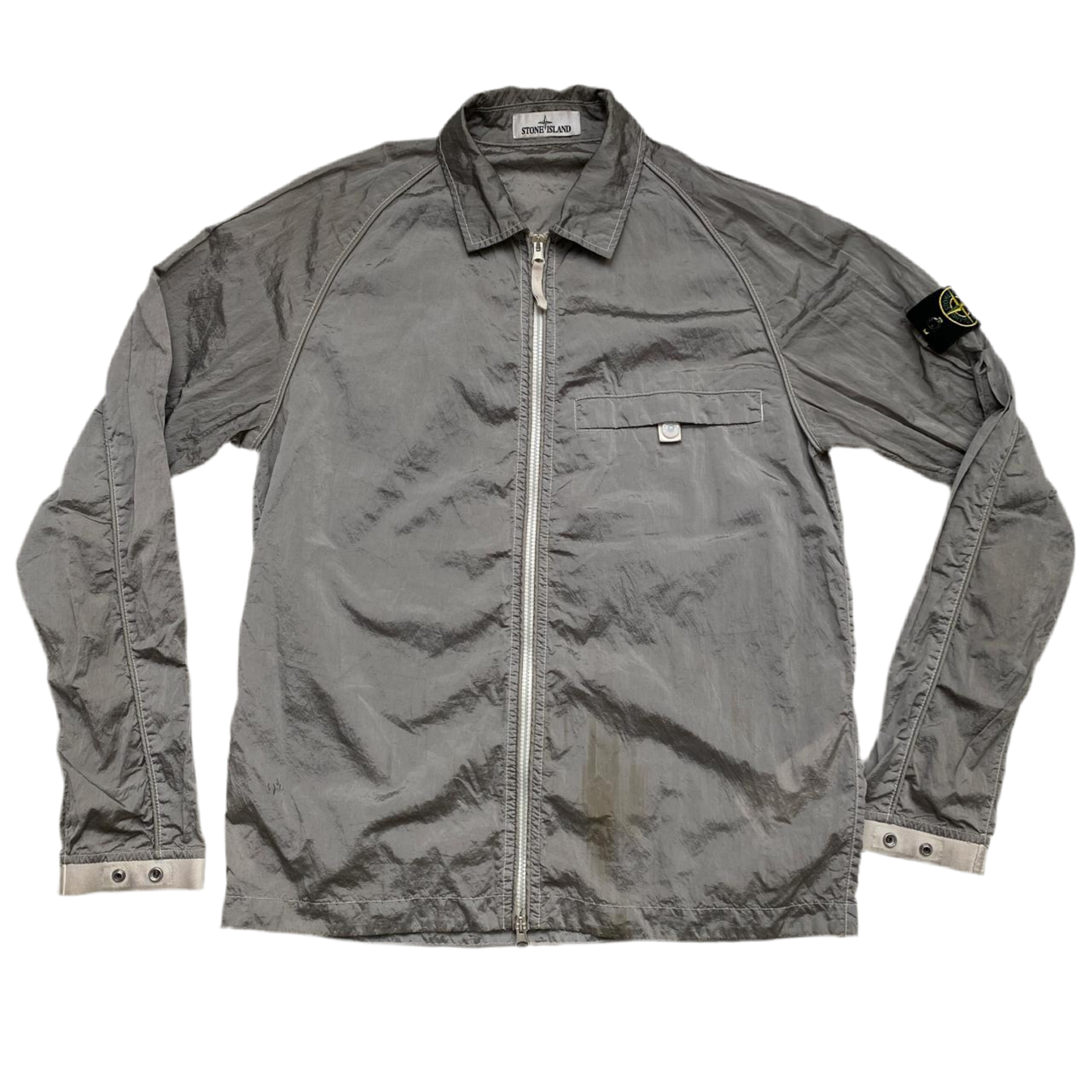 Stone Island Grey Silver Nylon Metal Overshirt Jacket 2022 (M)