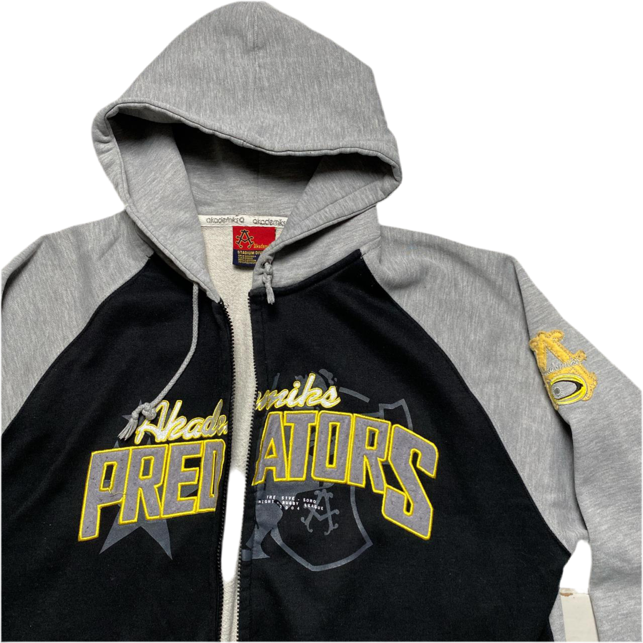 Akademiks Grey Black and Yellow Vintage Hoodie (XL)