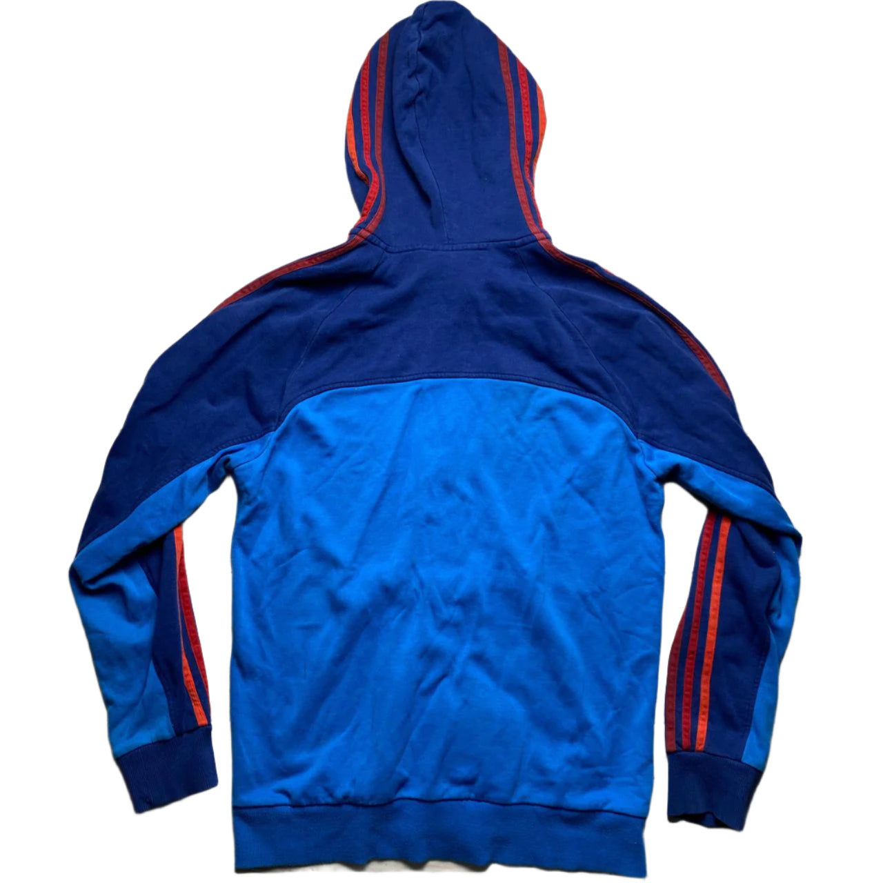 Adidas Performance Essentials Blue Two Tone Orange Red Stripes Hoodie (M)
