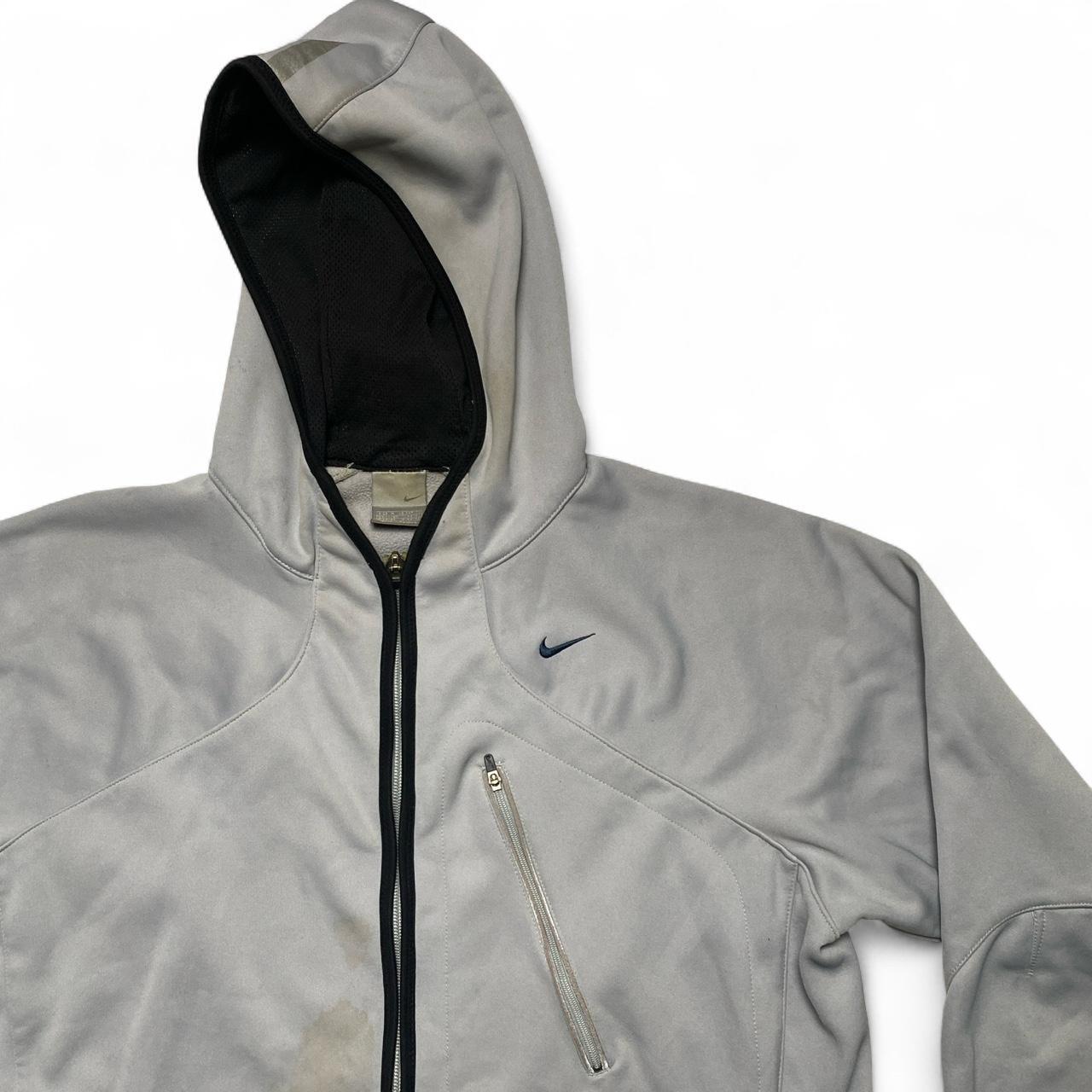 Nike Vintage y2k Silver Black Navy and Grey Fleece Lined Hoodie (M)