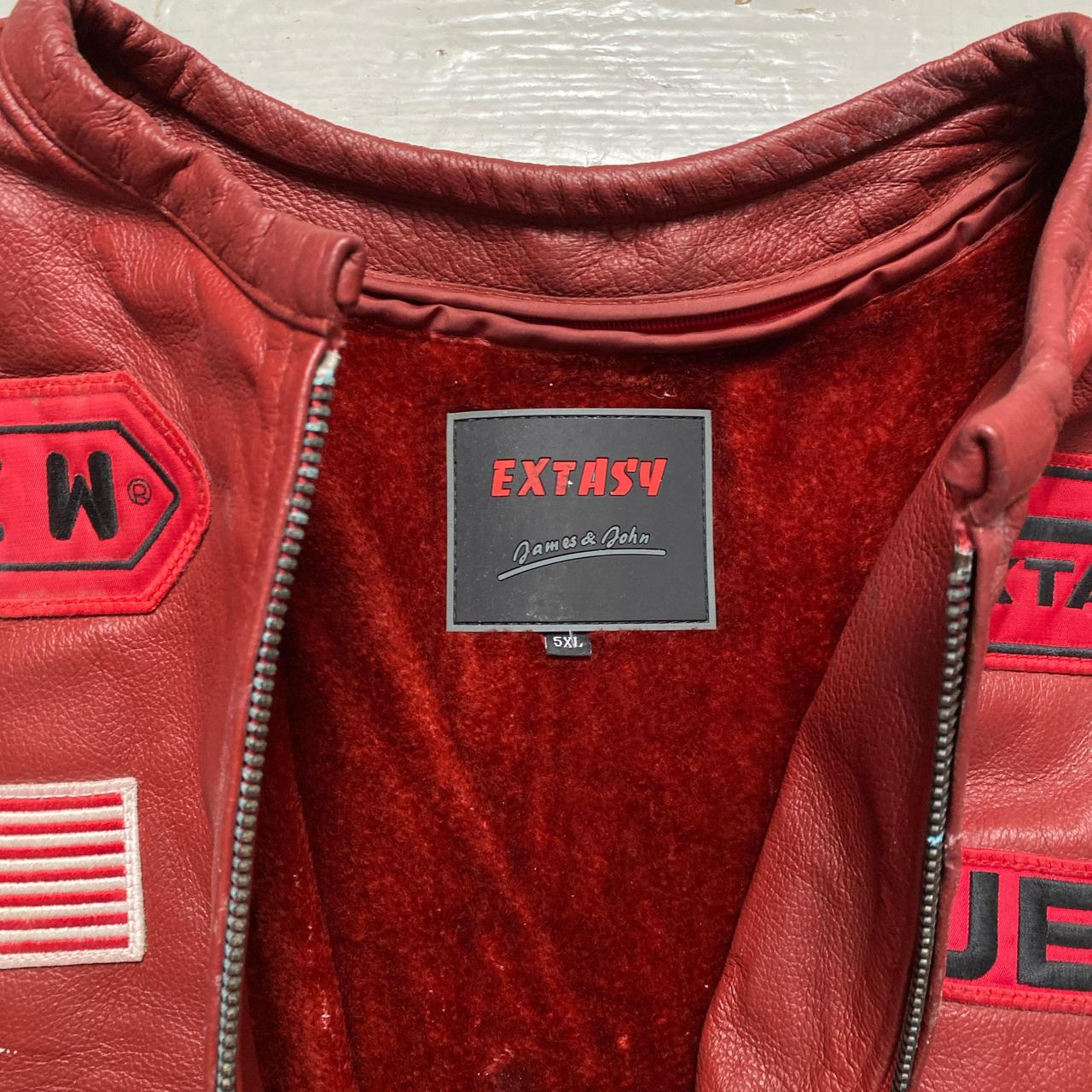 Extasy Vintage 90’s Red White and Black Leather Bomber Jacket (5XL)
