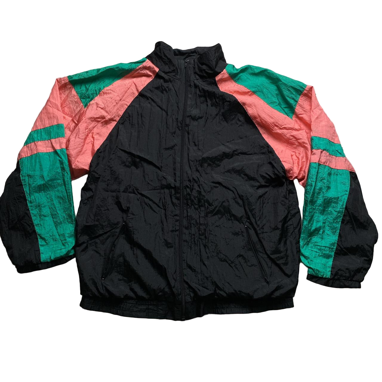 90’s Rave Windbreaker Shell Tracksuit Jacket Black Pink and Green (L)
