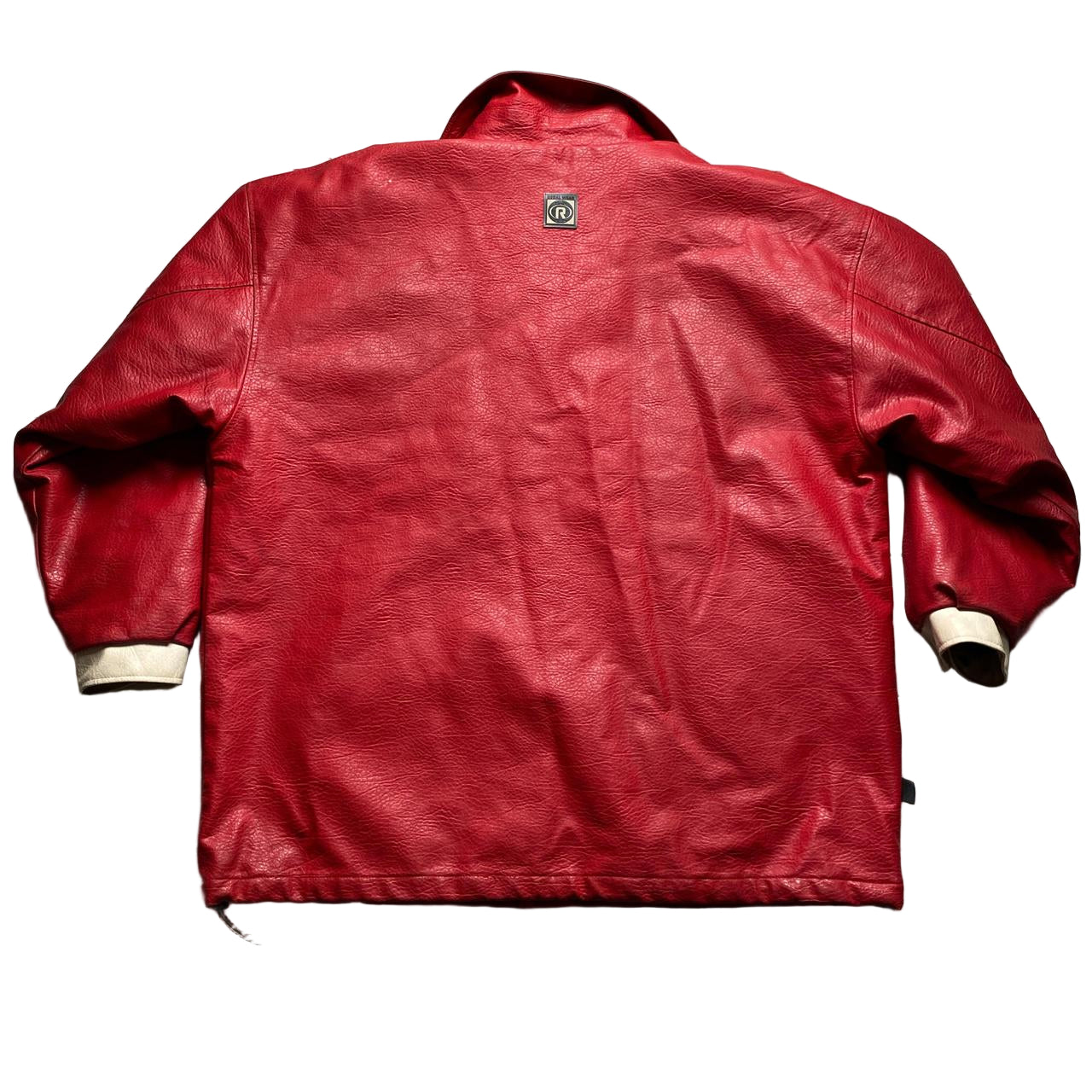 New York Regal Wear Vintage Red and Cream White Leather Long Jacket (2XL)