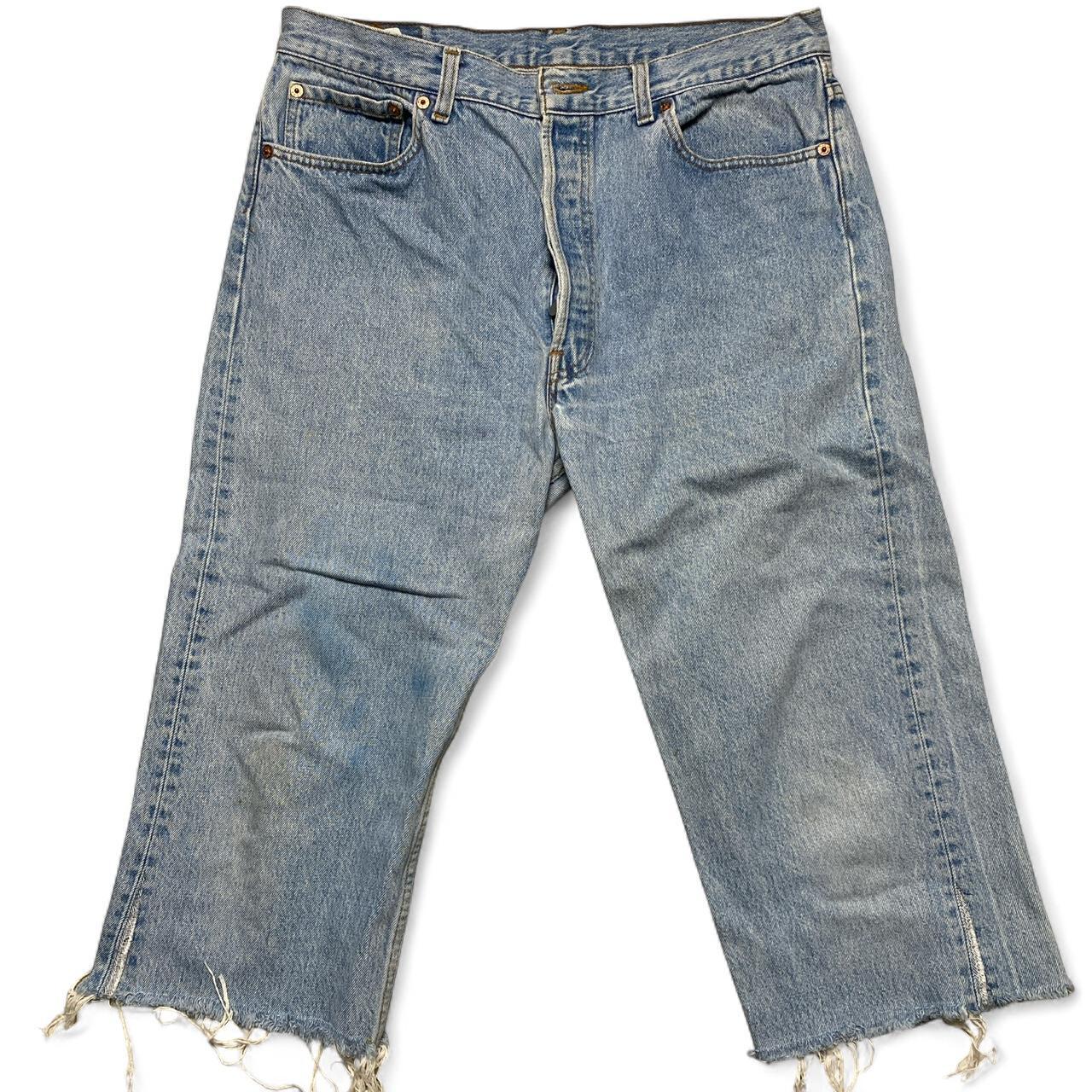 Levis 501 Vintage Light Blue Wash Denim Cut Down Jorts 3/4 Shorts (36W)