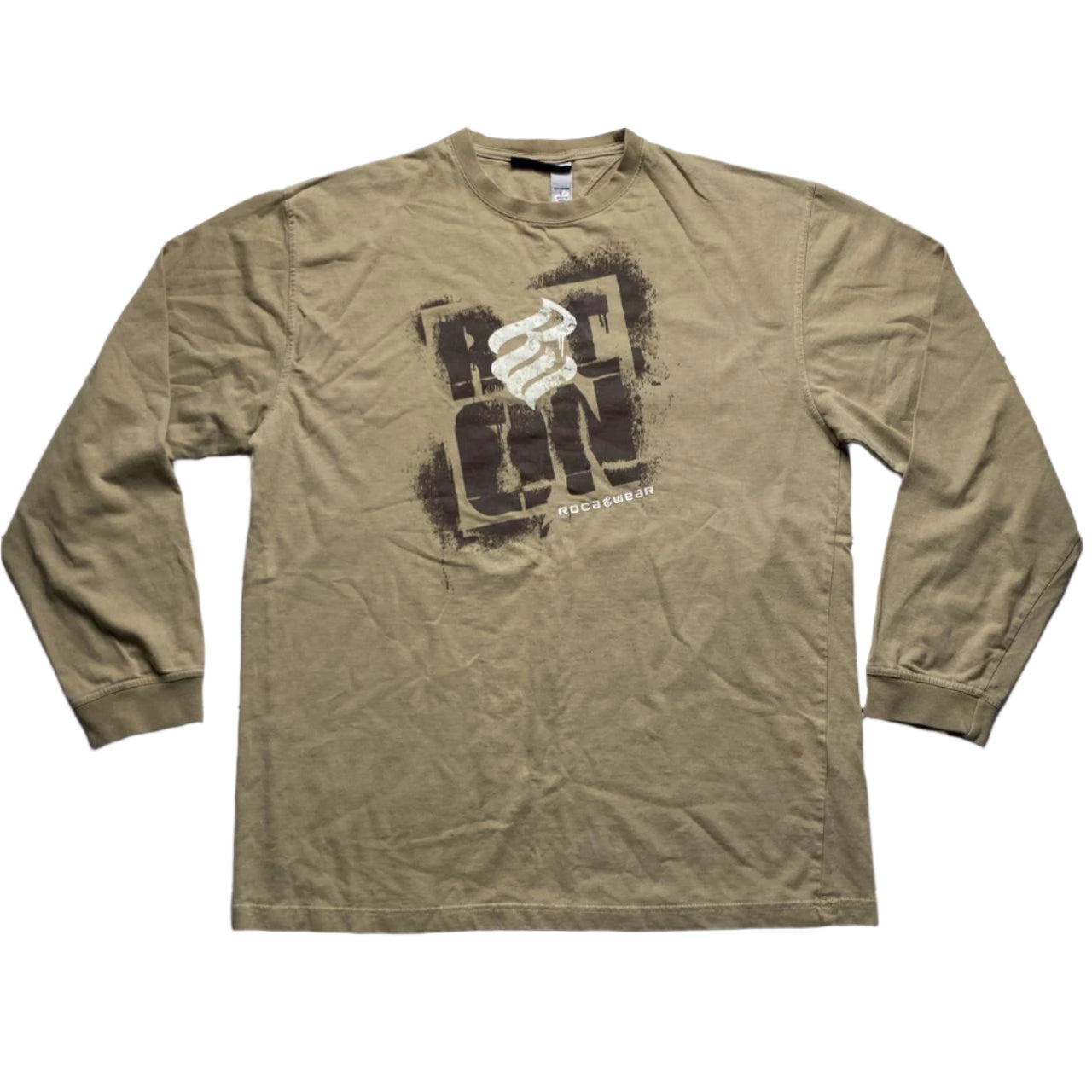 Rocawear Long Sleeve Tan Spray Paint T Shirt (L)