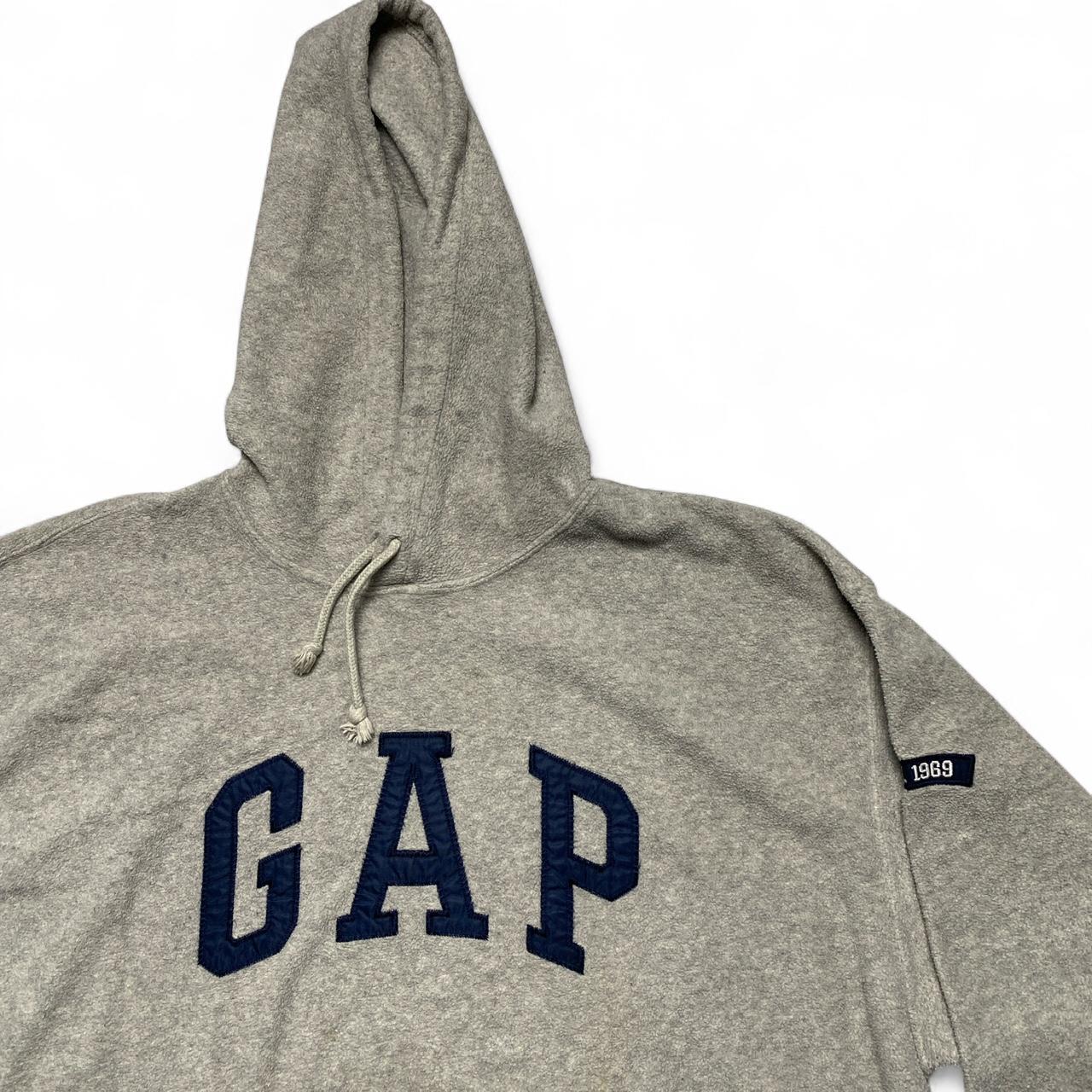 GAP Grey Fleece Hoodie Navy Spellout (M)