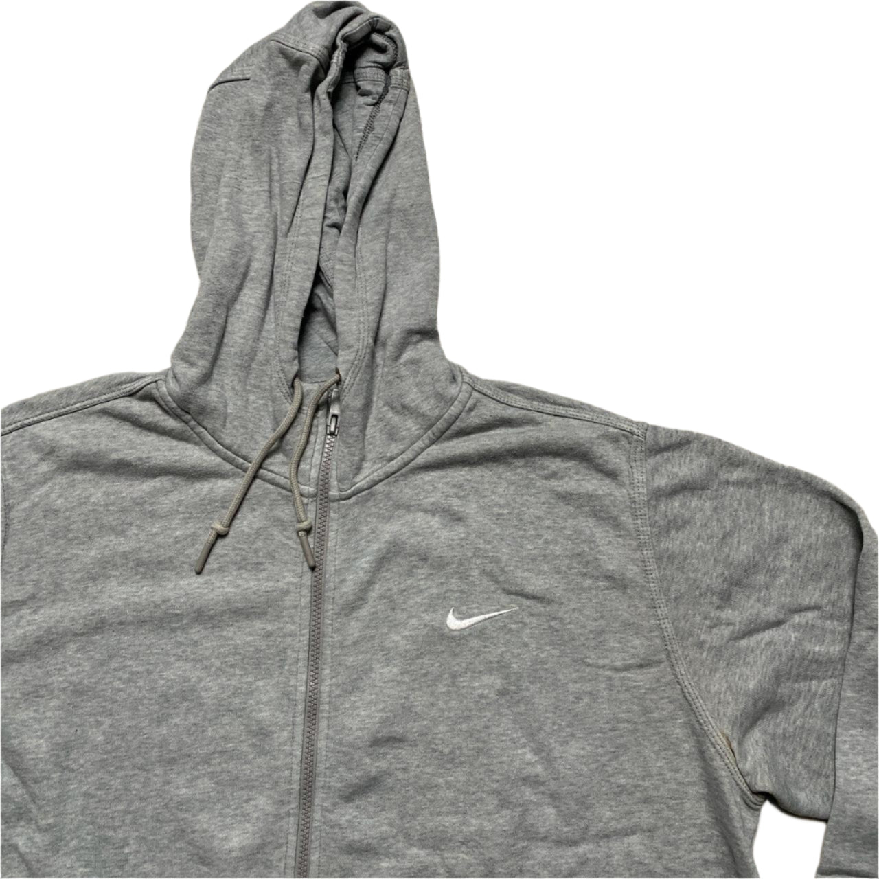Nike Grey and White Swoosh Zip Hoodie (XL)